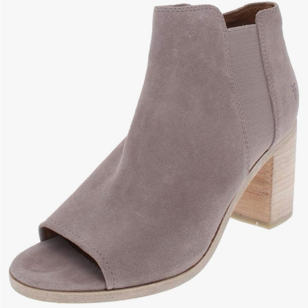 Frye Danica Suede Nubuck Ankle Chelsea Boots Heels Taupe Beige Open Toe US10